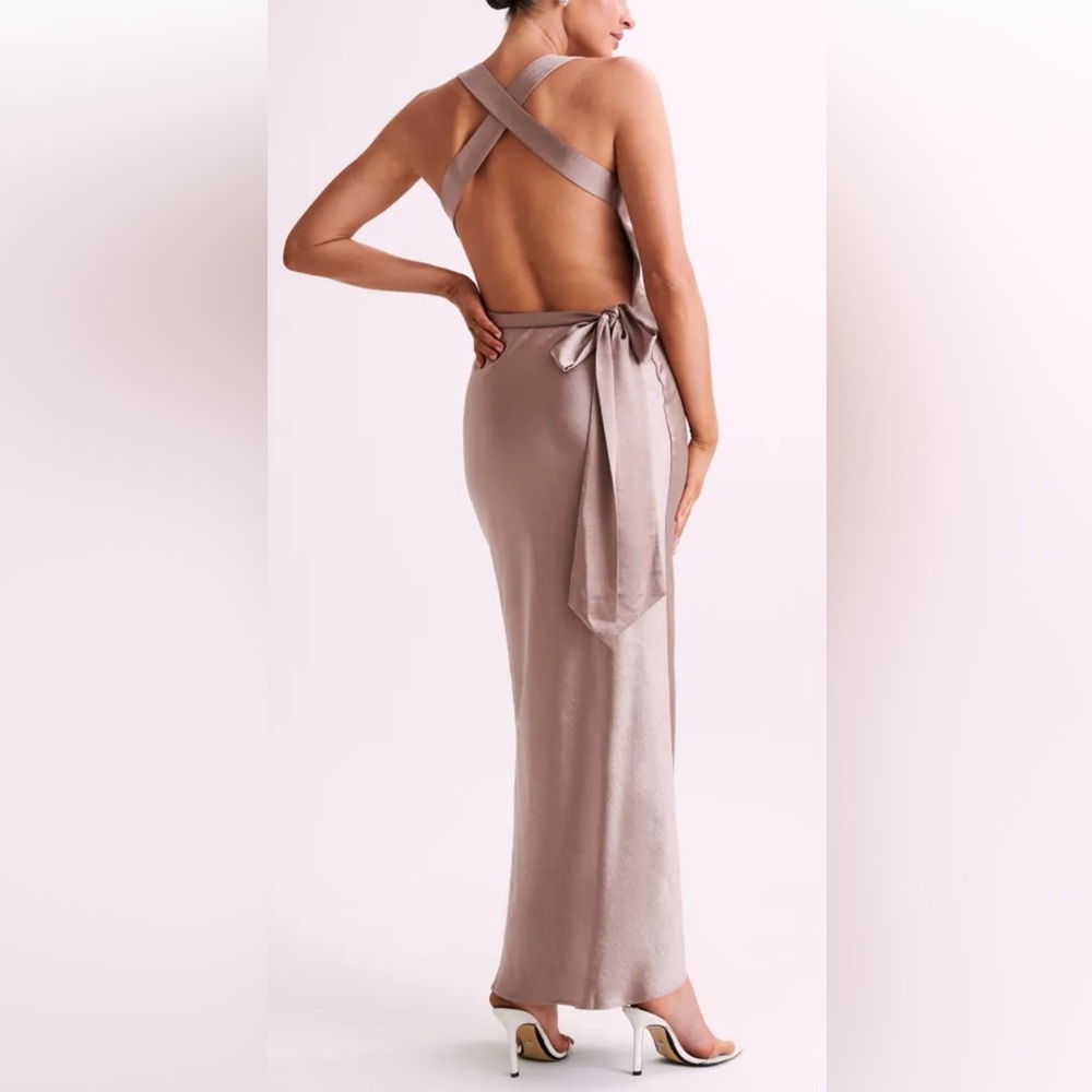 Meshki Taupe Backless Satin Cowl Maxi Formal Elegant Dress Size Xxl. P-15